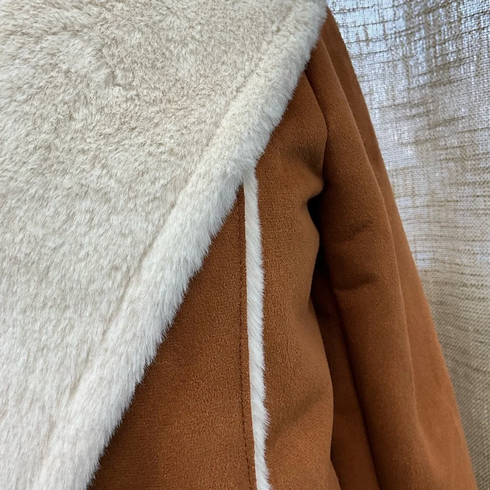 CHASER NEW Women's Whisky Brown and White Faux Shearling Jacket Size S Vegan - Picture 8 of 11